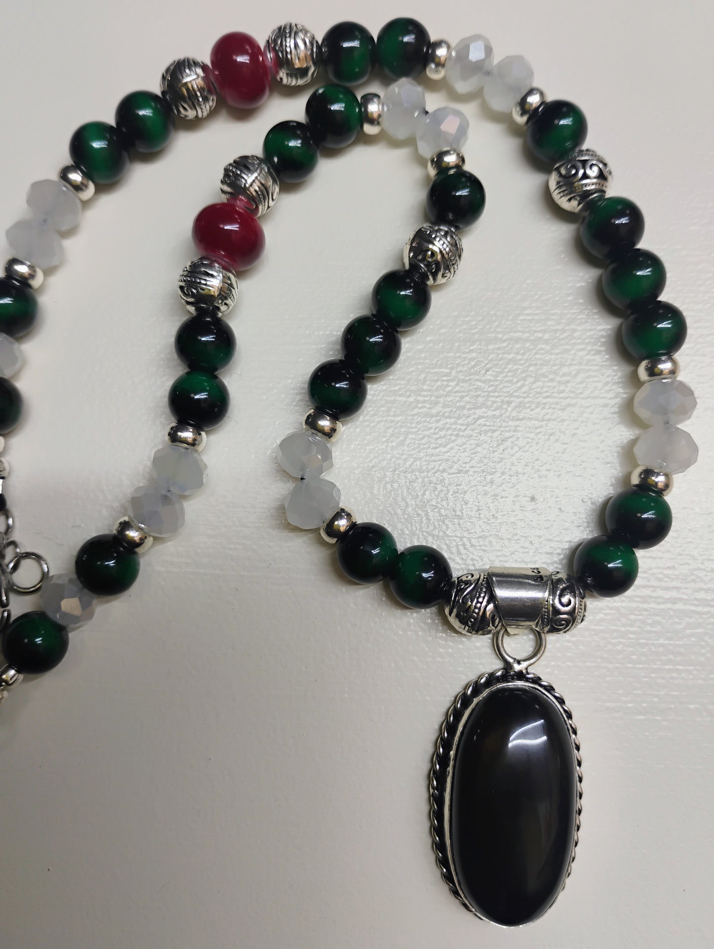Obsidian Pendant Beaded Necklace